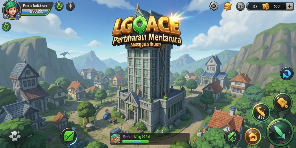 Menampilkan pertarungan seru dalam permainan Tower Defense.