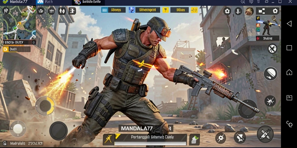 Screenshot gameplay MANDALA77 yang menampilkan aksi Battle Royale yang mendebarkan.