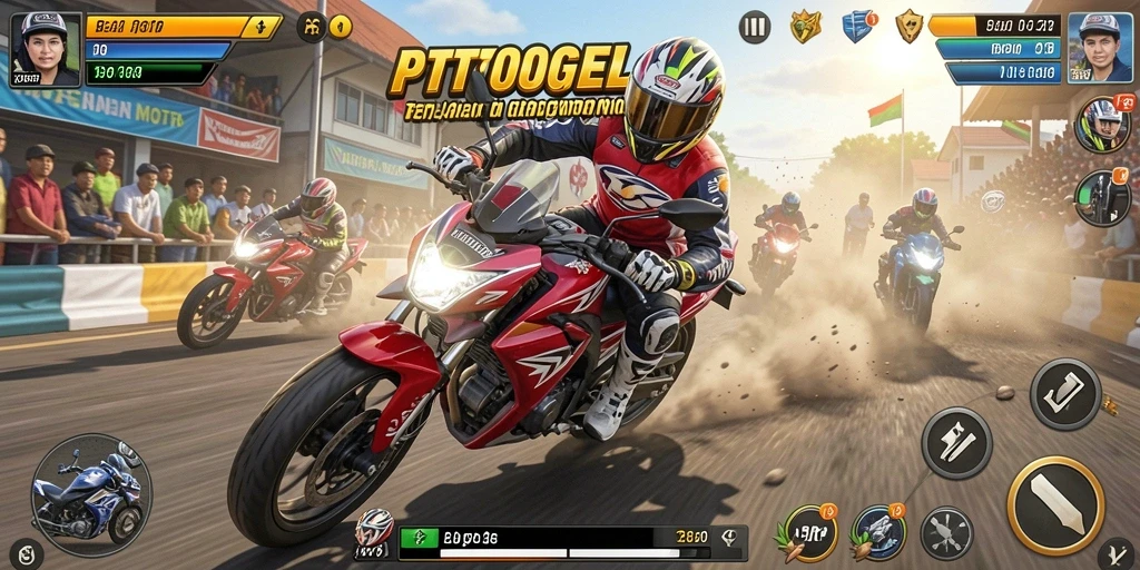 Screenshot gameplay PTTOGEL menampilkan balapan seru di lintasan yang mendebarkan.