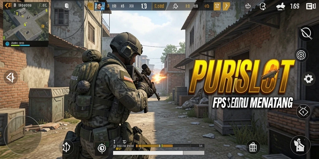 Tampilan gameplay PURISLOT yang mendebarkan dengan aksi menembak yang intens.