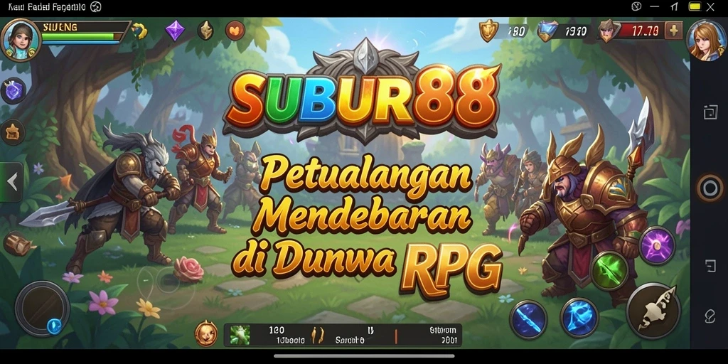 Tampilan gameplay SUBUR88 dengan pertarungan epik dan karakter menarik.
