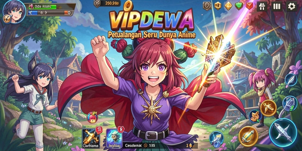 Screenshot gameplay <strong>VIPDEWA</strong> yang menunjukkan karakter anime yang menarik.